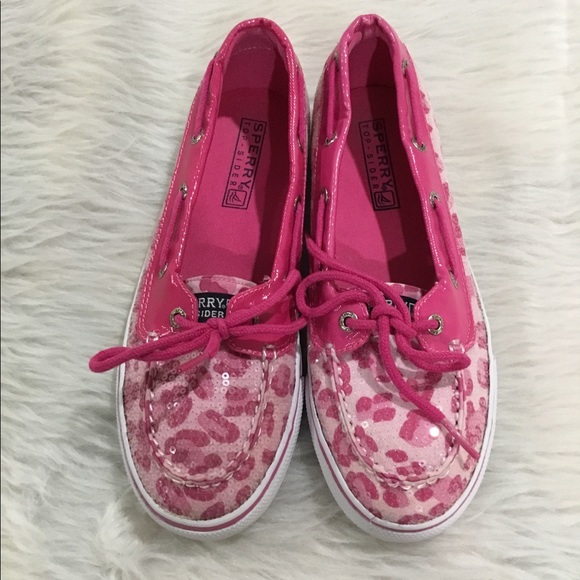 Sperry top sider girls pink shimmering animal print shoes size 4 - Picture 1 of 6